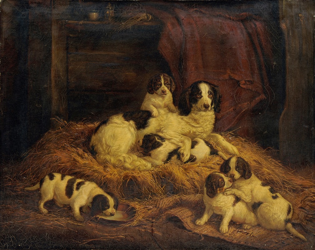 Dog family by Johann Ludwig Burckhardt, 1845 — digital art print download