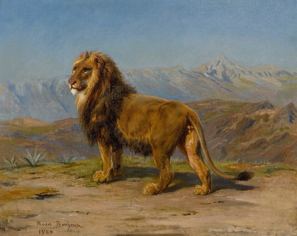 Lion in a mountainous landscape by Роза Бонёр, 1880 — digital art print download