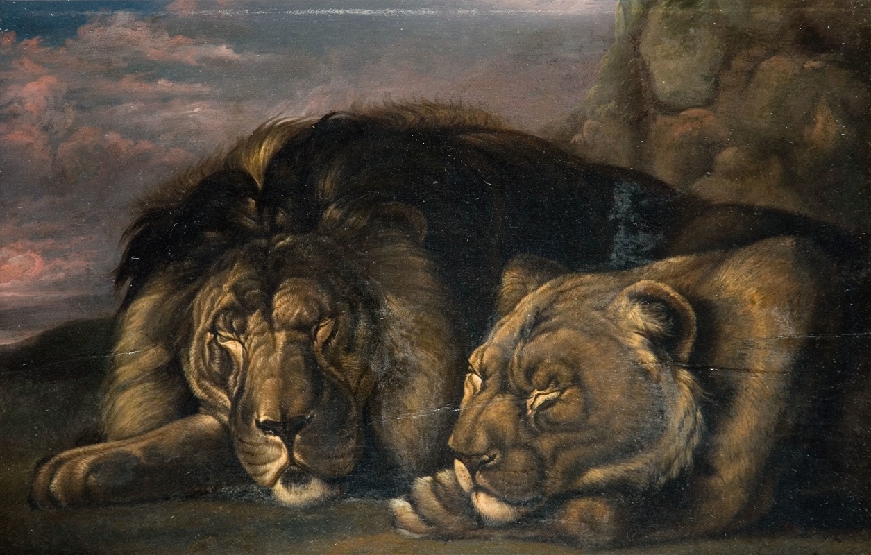 Sleeping Lion and Lioness by Samuel Raven, 1823-1830 — digital art print download