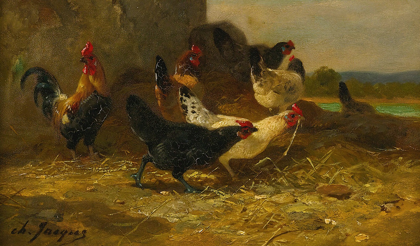 Hens And Cocks by Шарль Эмиль Жак — digital art print download