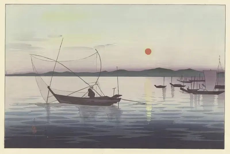 Boats and Setting Sun by Ohara Koson, 1900 - 1936 — digital art print download