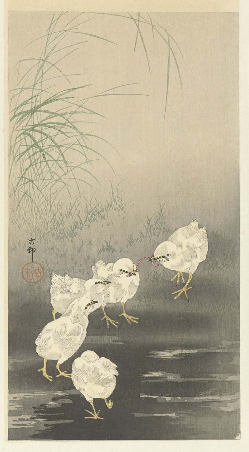 Chicks and Worm by Охара Косон, 1900 - 1930 — digital art print download