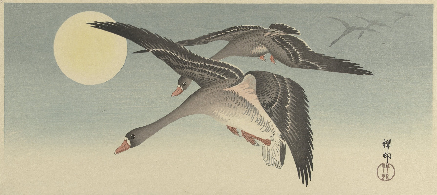 Geese at full moon by Охара Косон, 1925 - 1936 — digital art print download
