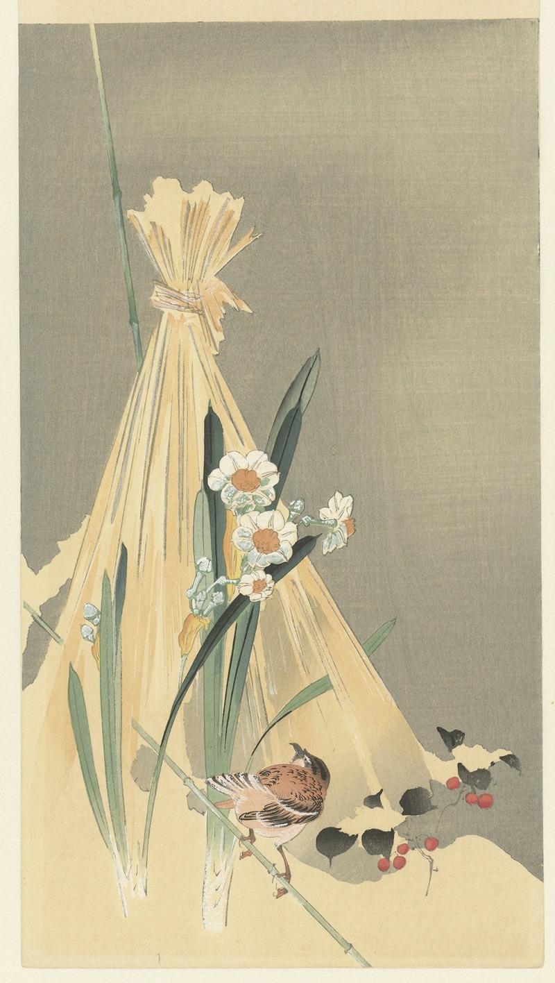 Songbird at hay bundle by Ohara Koson, 1900 - 1930 — digital art print download