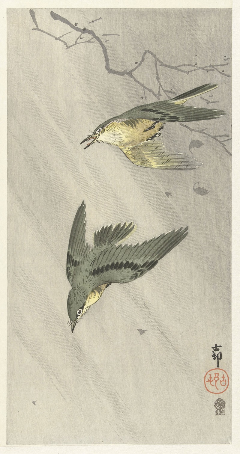 Songbirds in rain by Охара Косон, 1900 - 1910 — digital art print download