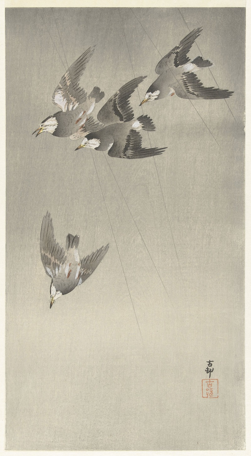 Starlings in the rain by Охара Косон, 1900 - 1930 — digital art print download