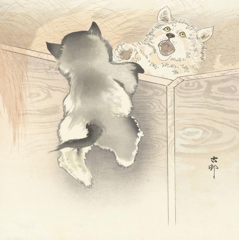 Two playing dogs by Охара Косон, 1900 - 1930 — digital art print download