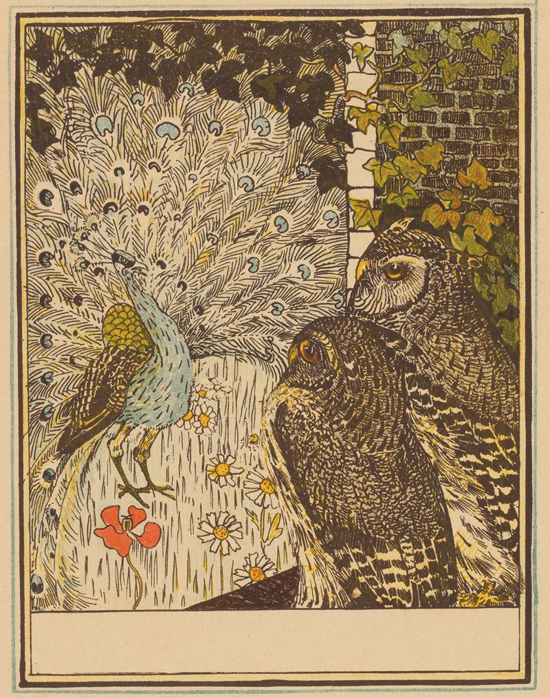 Peacock And Two Owls by Theo van Hoytema, 1895 — digital art print download