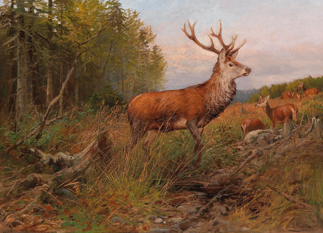 Red Deer On the Lookout by Albert Ernst Mühlig — digital art print download