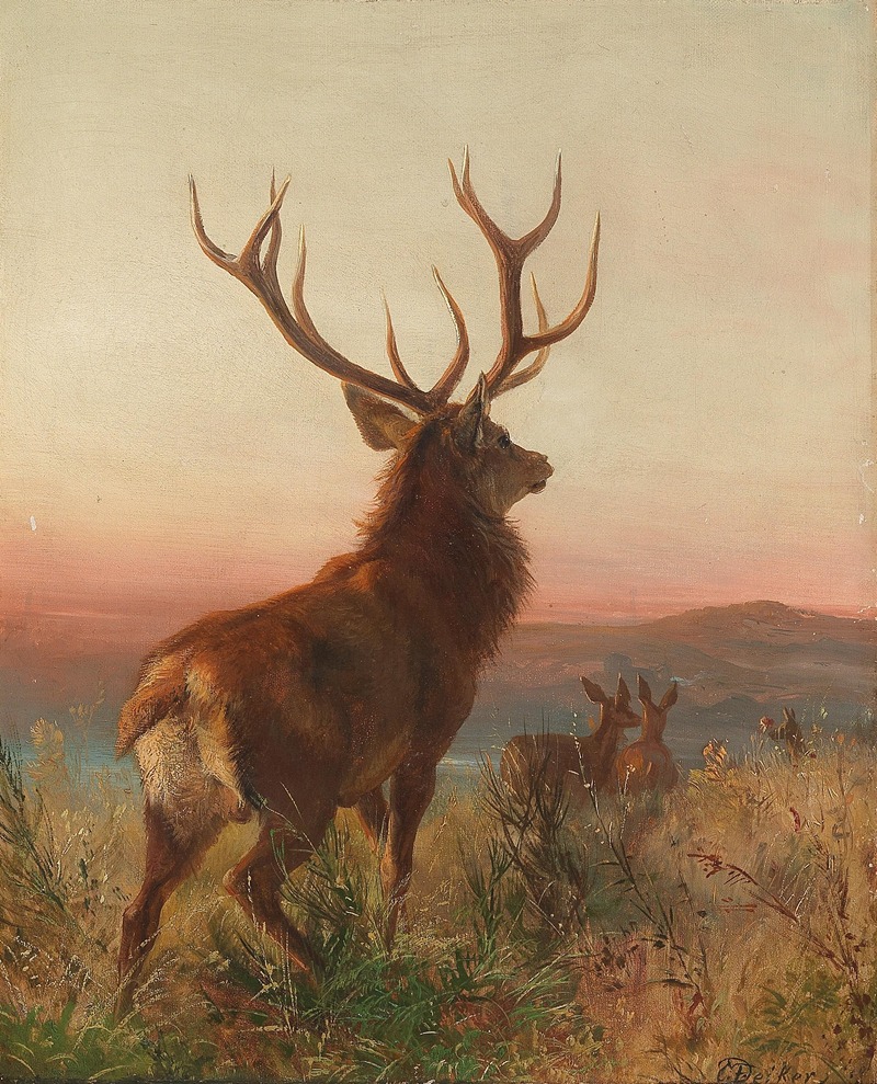 Kapitaler Hirsch mit Tieren by Карл Фридрих Дейкер — digital art print download