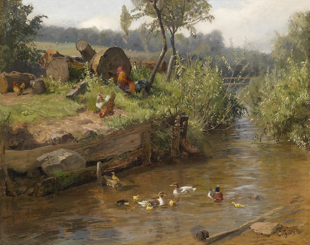 Entenfamilie an der Wehr — Carl Jutz