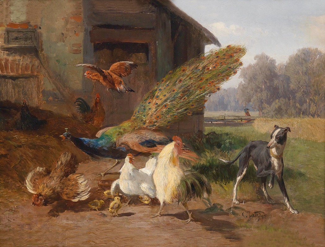 Hund im Geflügelhof by Карл Юц, 1872 — digital art print download