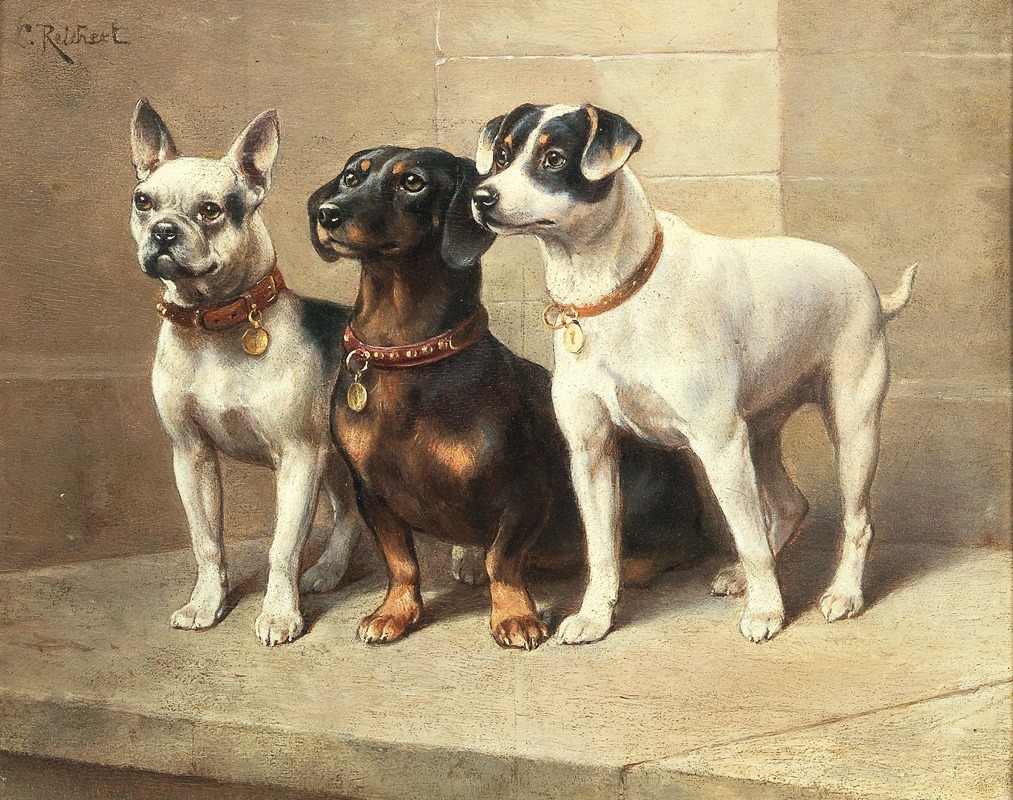 Three watchful dogs by Carl Reichert — digital art print download