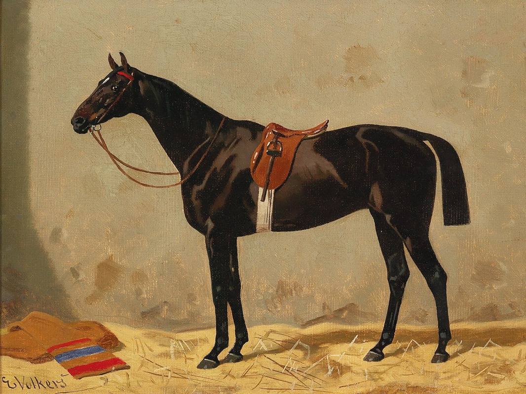 Black Horse in the Stable by Эмиль Волькерс — digital art print download