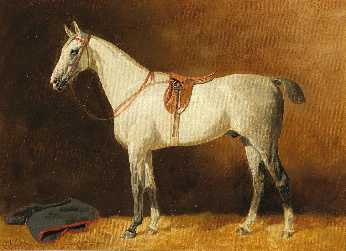 Saddled Grey in a Stable by Emil Volkers — digital art print download