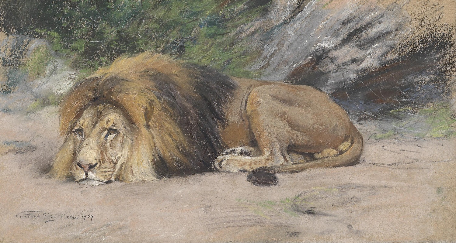 Reclining lion by Геза Вастаг — digital art print download