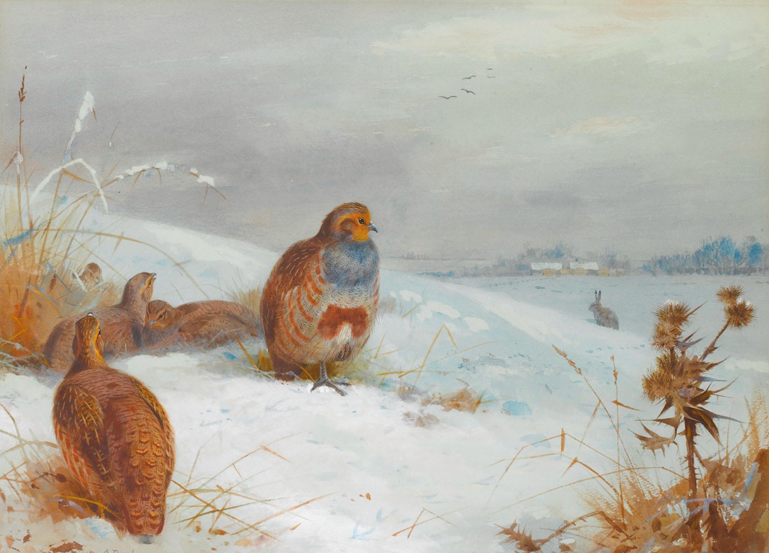 Hard Times – Partridges And A Hare by Арчибальд Торберн, 1892 — digital art print download