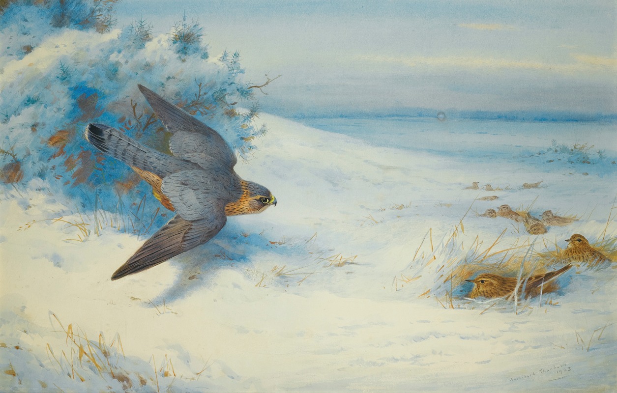 Merlin And Larks by Archibald Thorburn, 1923 — digital art print download