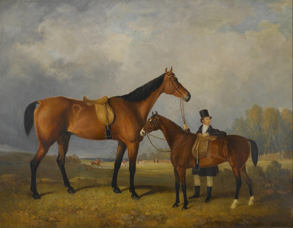 A Groom With His Hack Holding His Master's Horse — Follower Of William Barraud