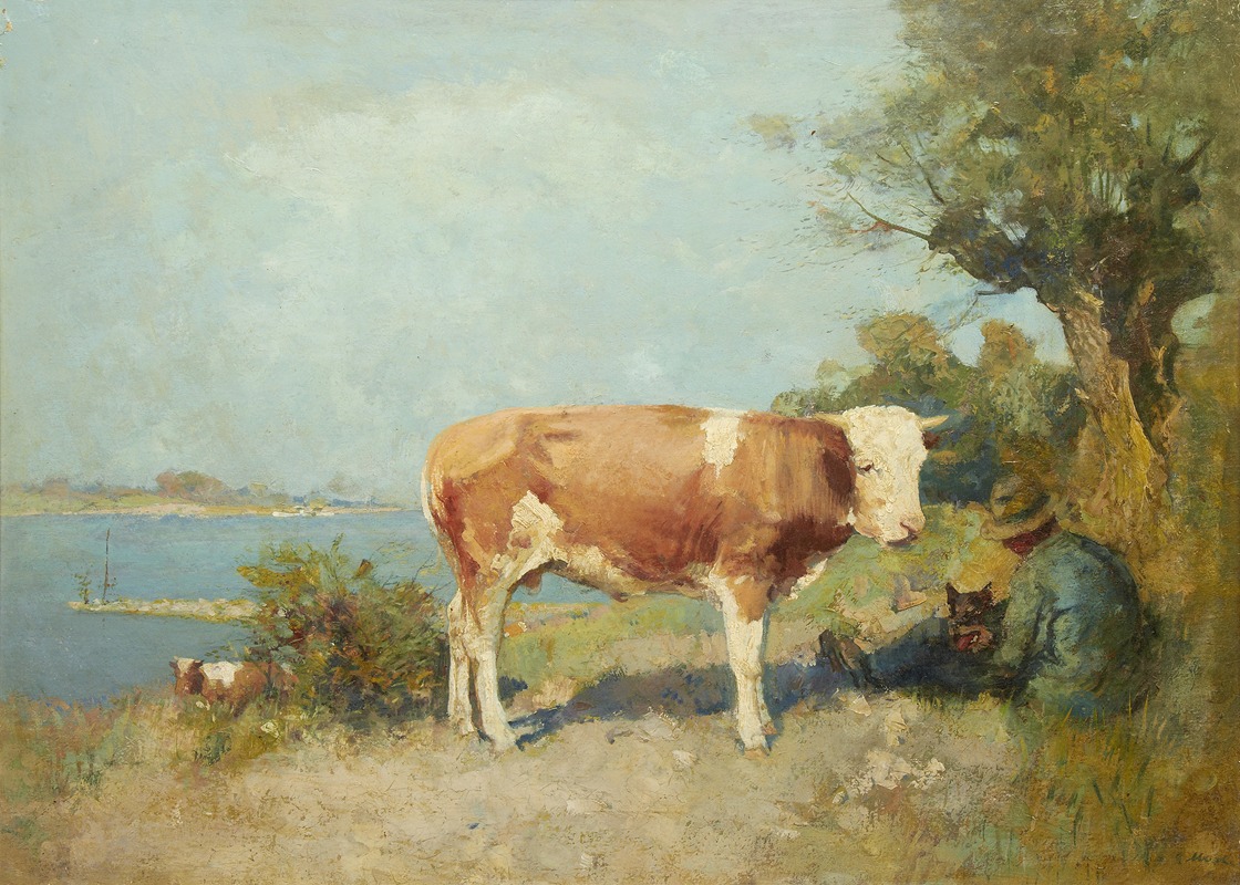 Landscape With A Cow And A Herdsman Resting — Gari Melchers