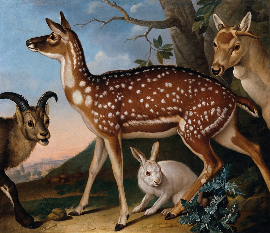 Damwild, Steinbock Und Hase by Philipp Ferdinand de Hamilton, 1723 — digital art print download