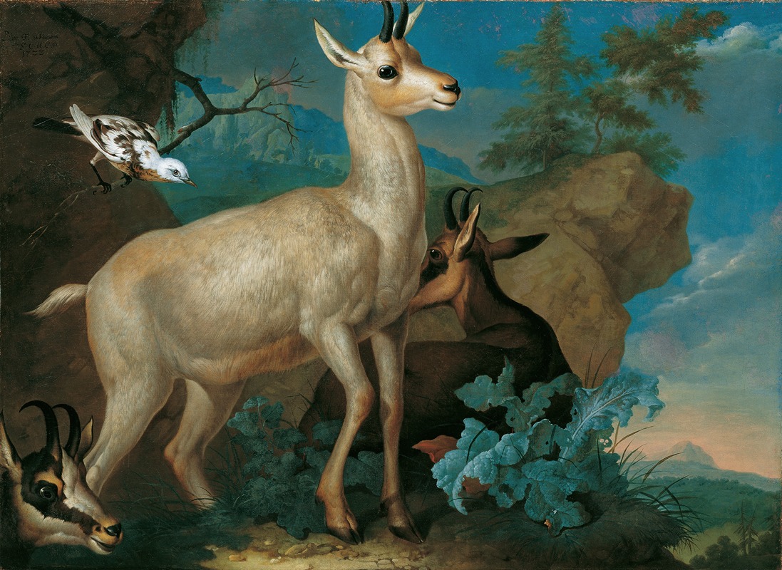 Drei Gemsen Und Eine Amsel by Philipp Ferdinand de Hamilton, 1722 — digital art print download