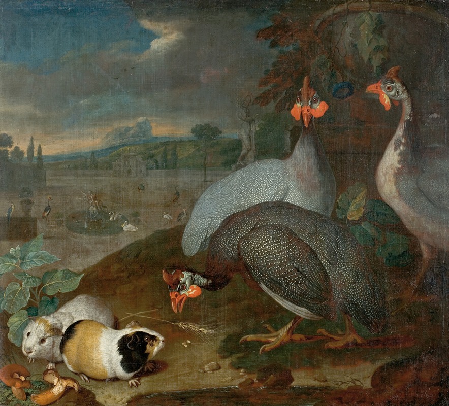 Perlhühner Mit Meerschweinchen by Philipp Ferdinand de Hamilton, 1725 — digital art print download