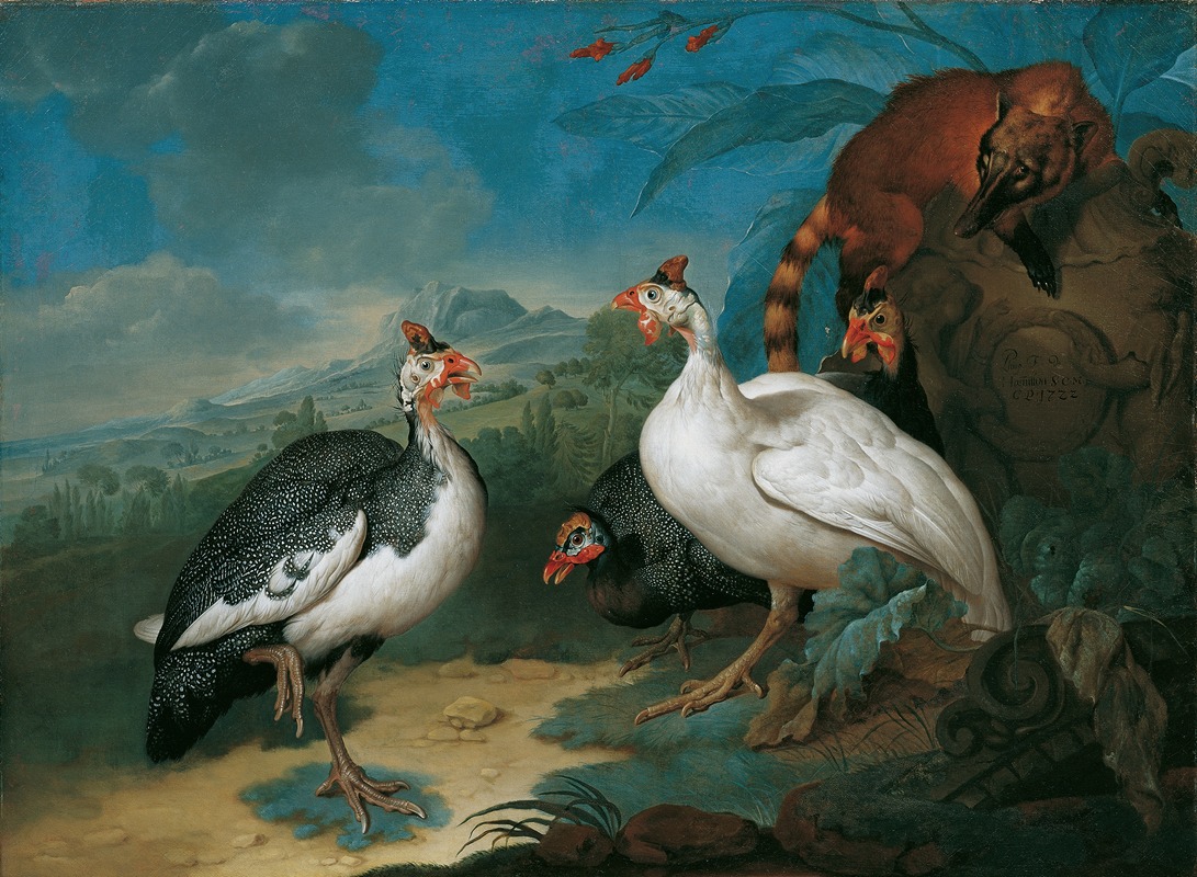 Perlhühner Und Nasenbär by Philipp Ferdinand de Hamilton, 1722 — digital art print download