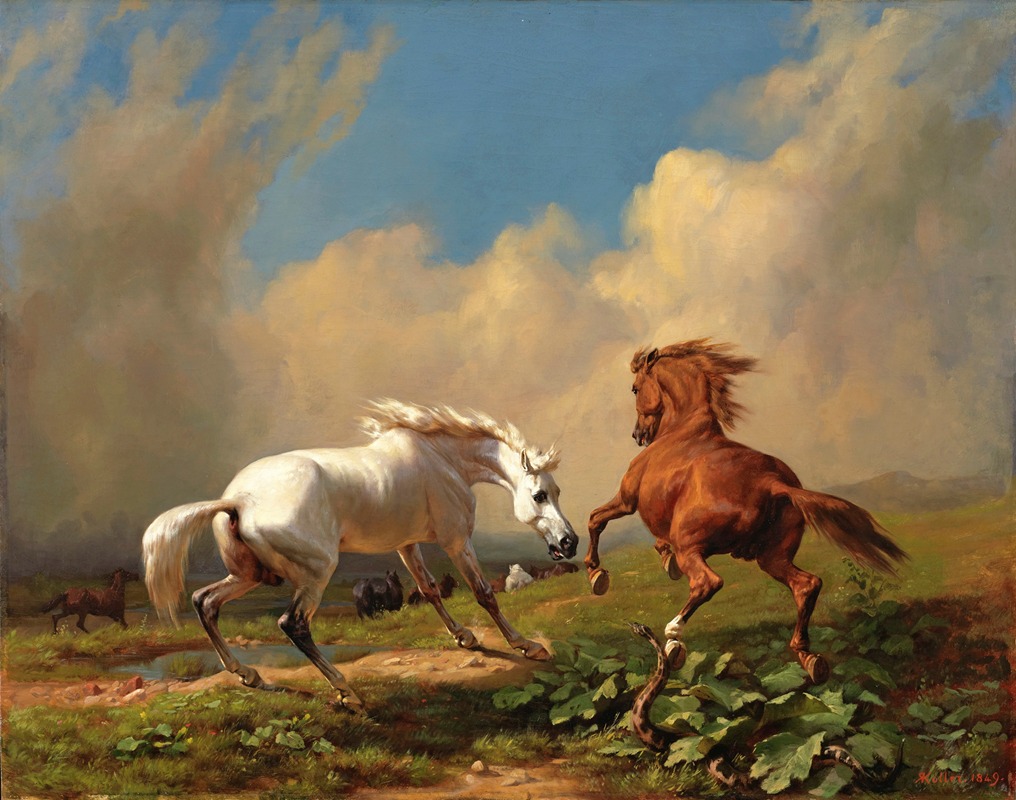 Horses Balking At Approaching Storm by Иоганн Рудольф Коллер, 1849 — digital art print download