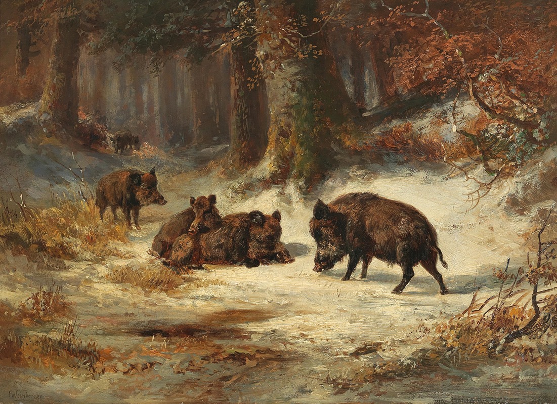 Wild Boars in a Wintry Forest by Антон Вайнбергер — digital art print download