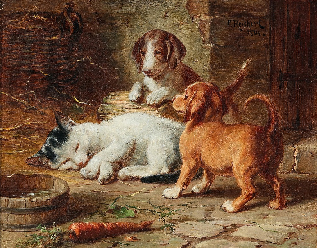 The Puppies Are Awake by Carl Reichert, 1884 — digital art print download