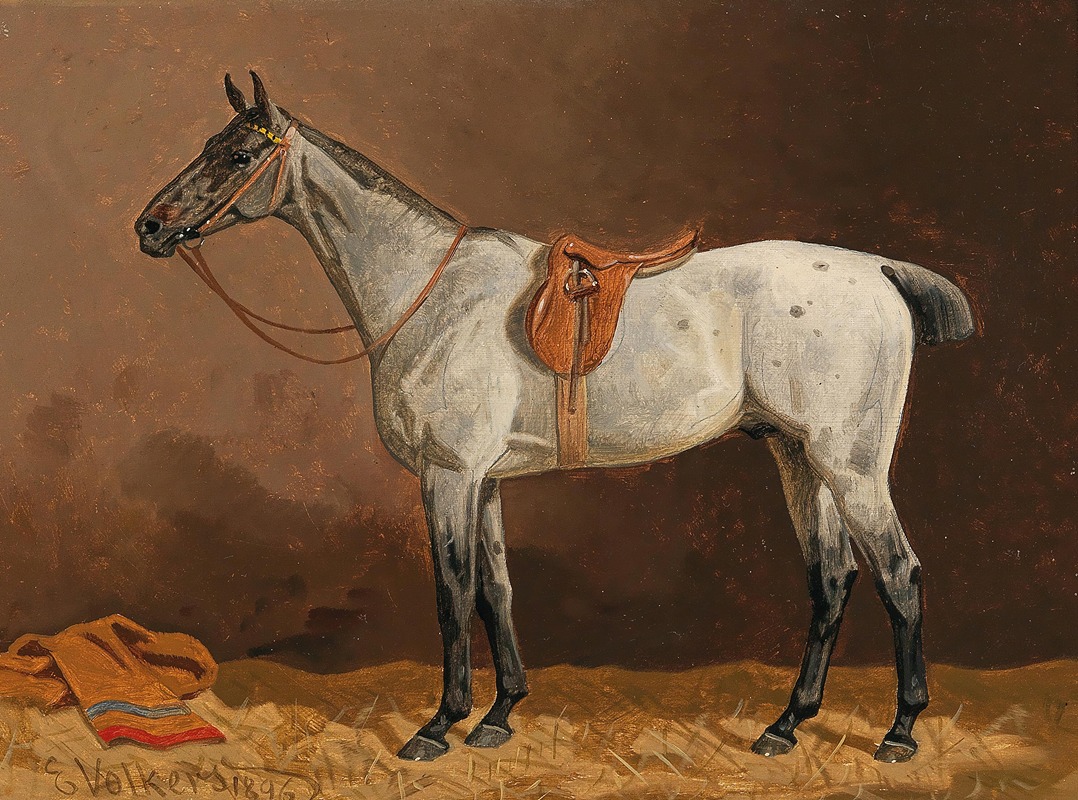 A White Horse in the Stable by Эмиль Волькерс, 1896 — digital art print download
