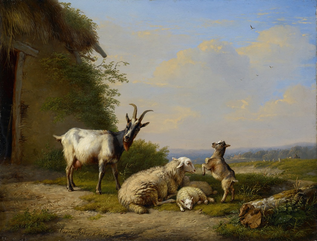 Goats and Sheep by Eugène Joseph Verboeckhoven, 1845 — digital art print download
