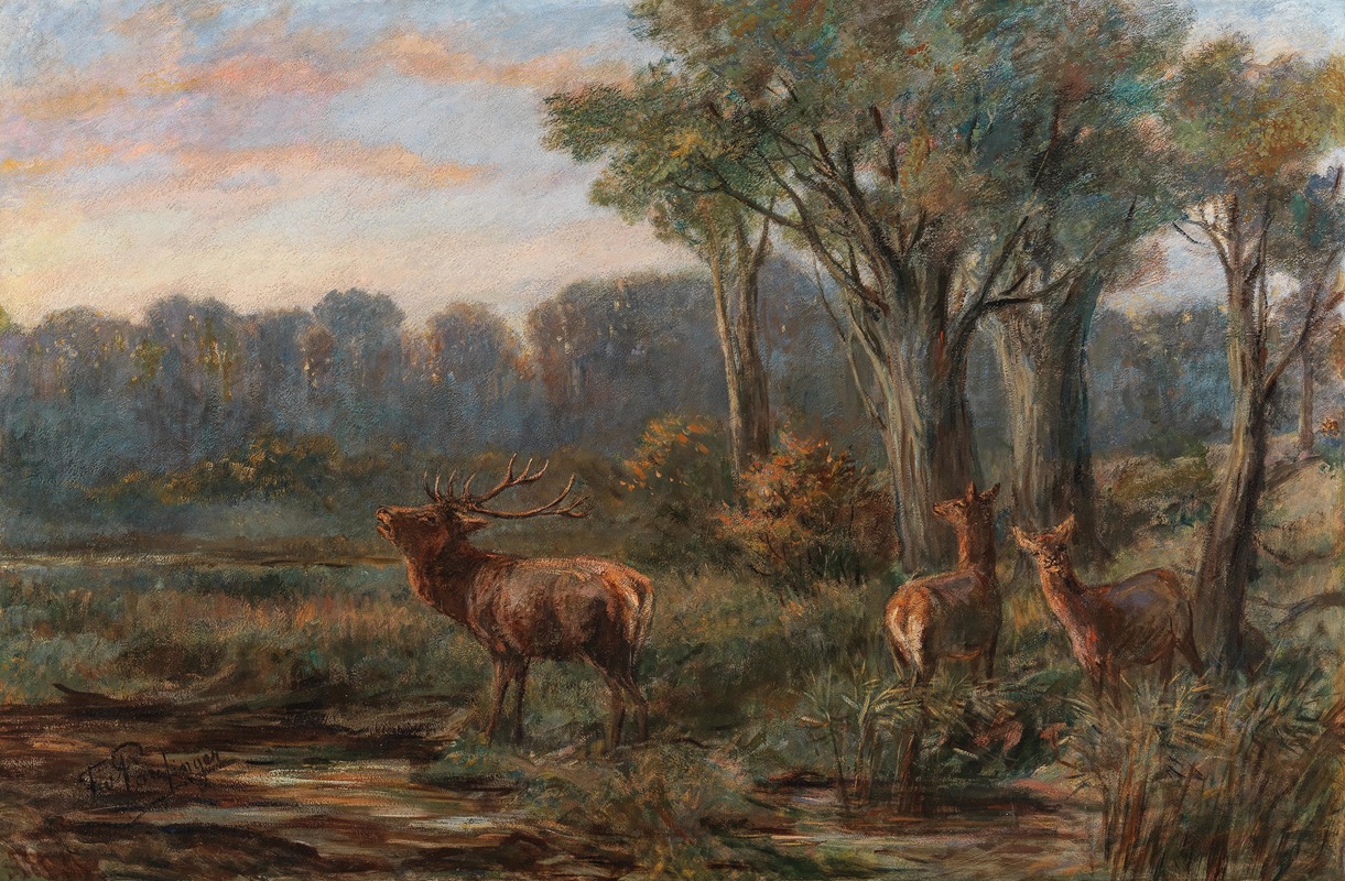A Red Deer in a Glade by Франц Ксавер фон Паузингер — digital art print download