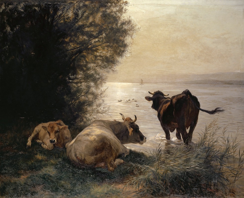 Cows by the Lakeside by Иоганн Рудольф Коллер, 1871 — digital art print download