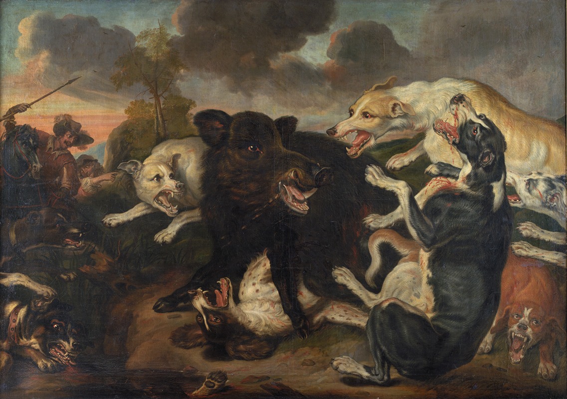 A Boar Hunt by Юриан Якобсз., 1677 — digital art print download