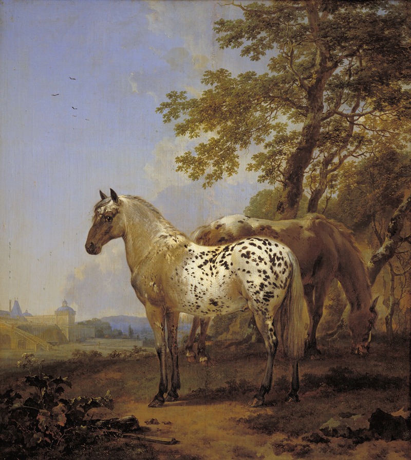 Two Horses in a Landscape by Николаес Питерсз. Берхем, 1635 – 1683 — digital art print download
