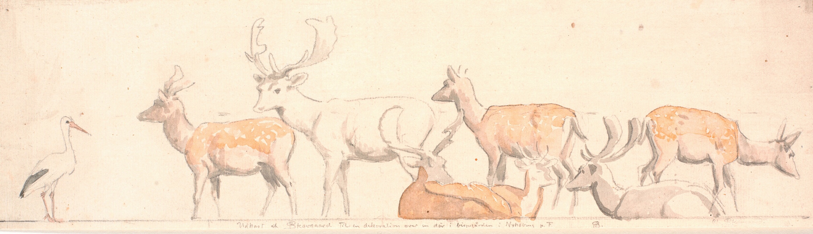 En rudel hjorte og en stork — P. C. Skovgaard