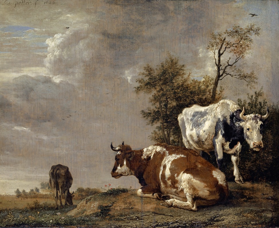 Three Cows on a Pasture by Паулус Поттер, 1646 — digital art print download