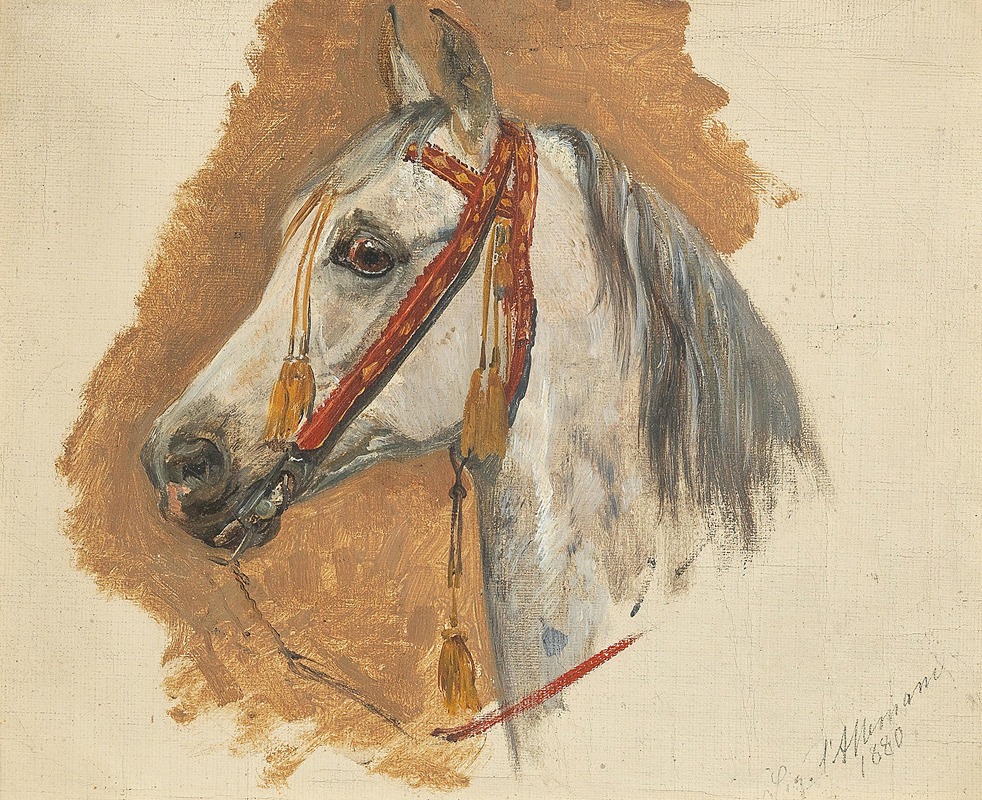 A Horse’s Head with Red Bridle by Зигмунд Л'Аллеман, 1880 — digital art print download