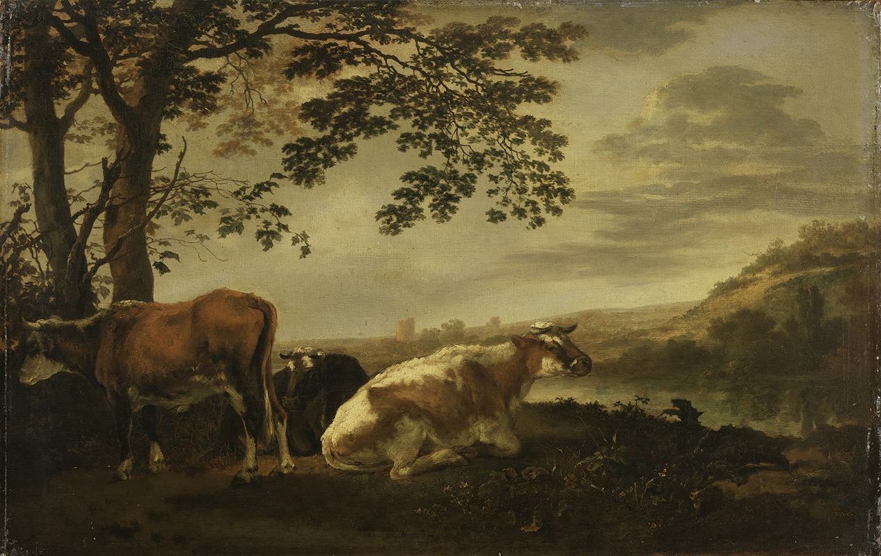 Cattle on a River Bank Netherlands by Абрахам Ван Кальрает — digital art print download