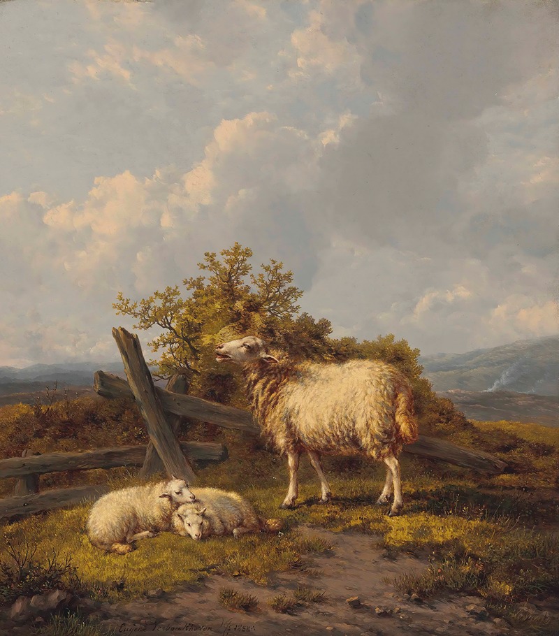 Sheep And Lambs In A Pasture by Южен Жозеф Вербокховен, 1858 — digital art print download
