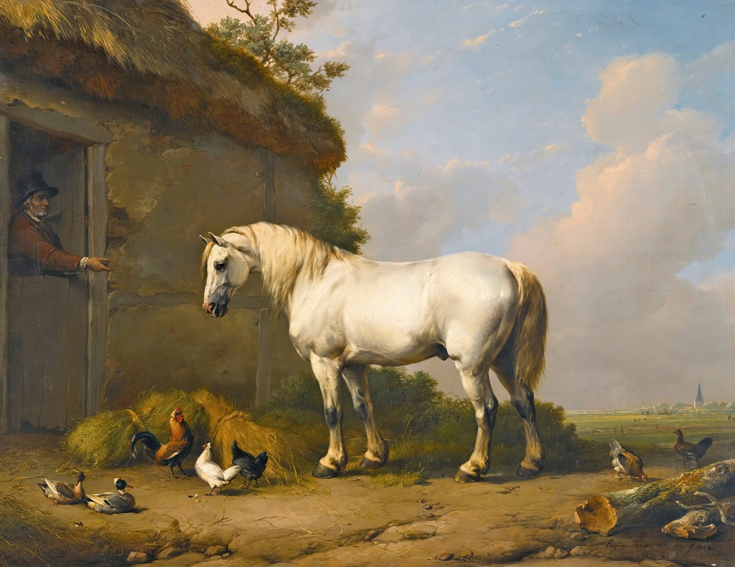 At The Stable Door by Южен Жозеф Вербокховен, 1848 — digital art print download