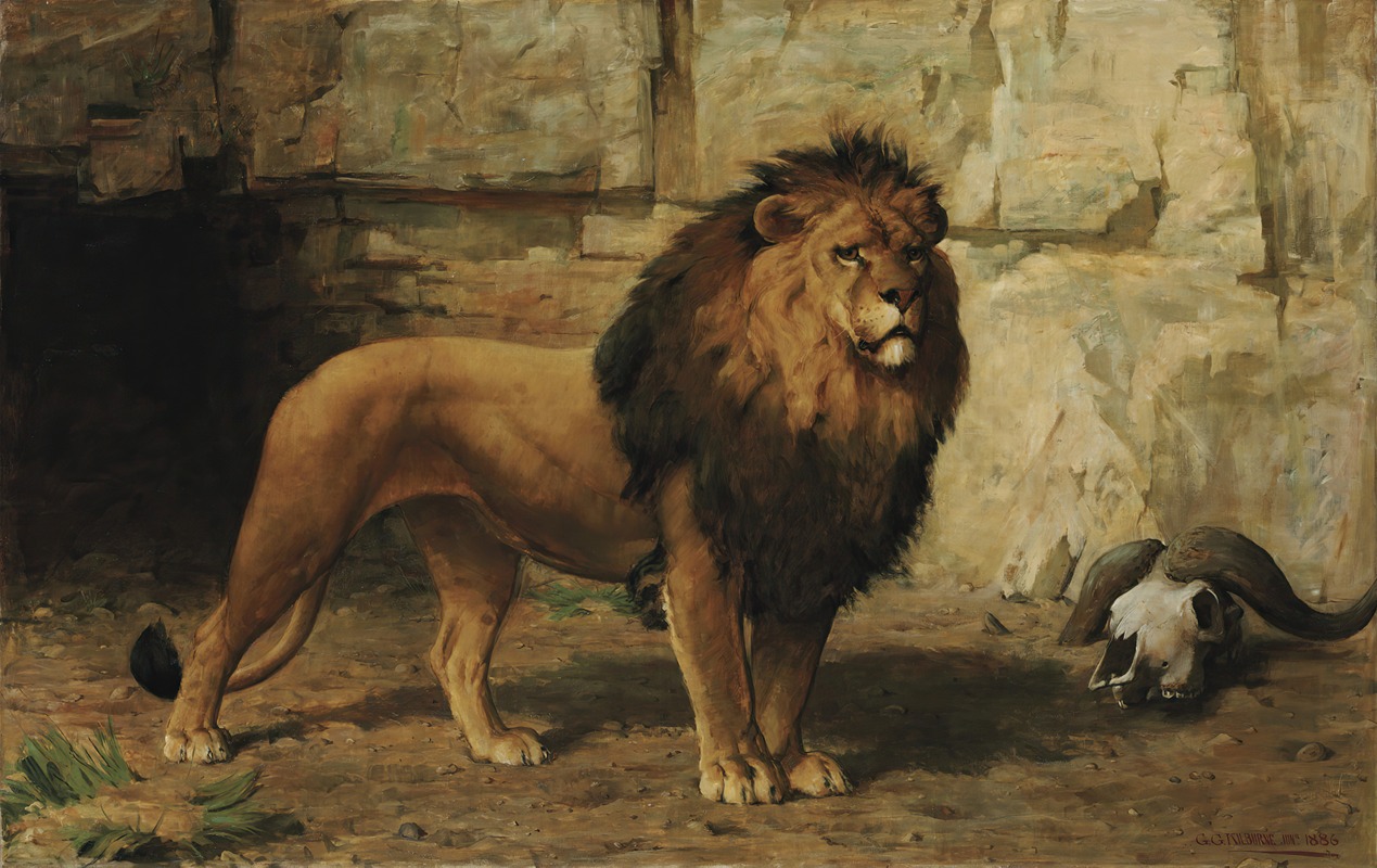 A Lion guarding his Den by George Goodwin Kilburne, Jr., 1886 — digital art print download