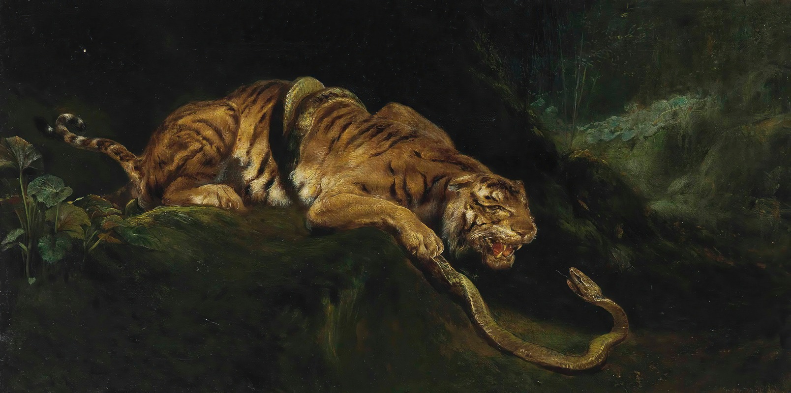 A Tiger Struggling With A Snake by Джулио Аристида Сарторио — digital art print download