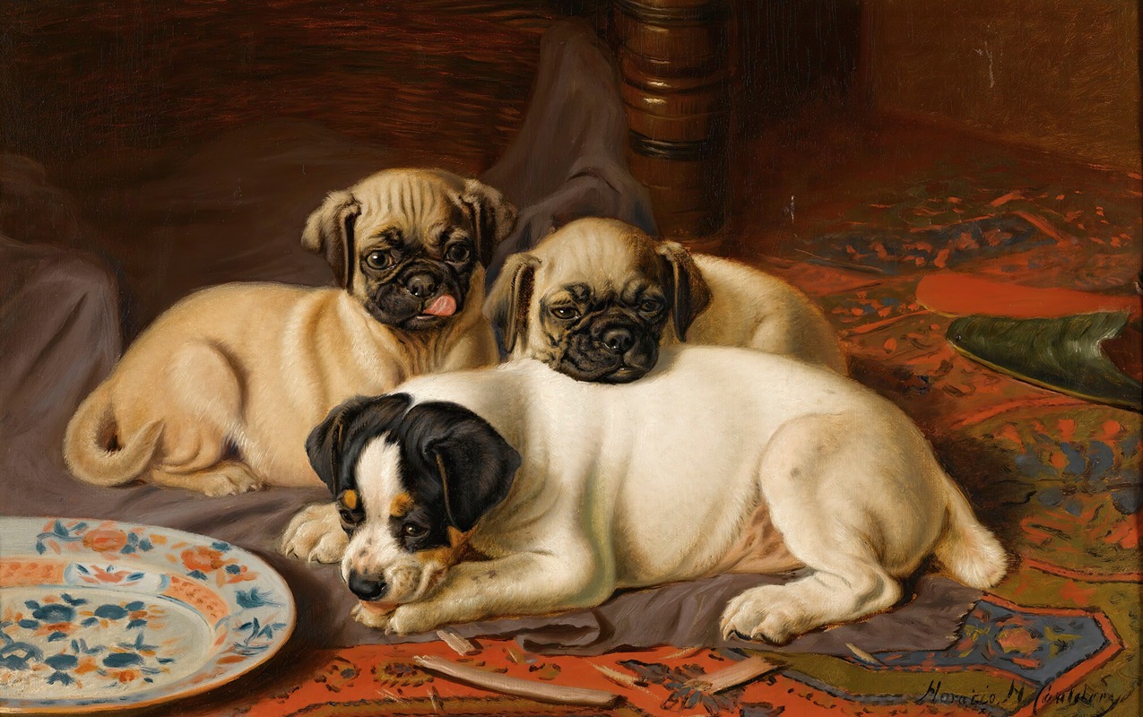 Dinner, Two Pugs And A Terrier by Horatio Henry Couldery — digital art print download