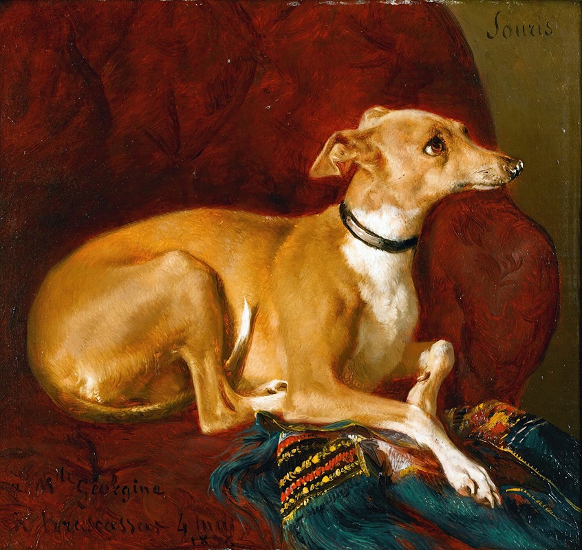 A Greyhound Resting On A Chair by Жак-Раймон Брассас, 1836 — digital art print download