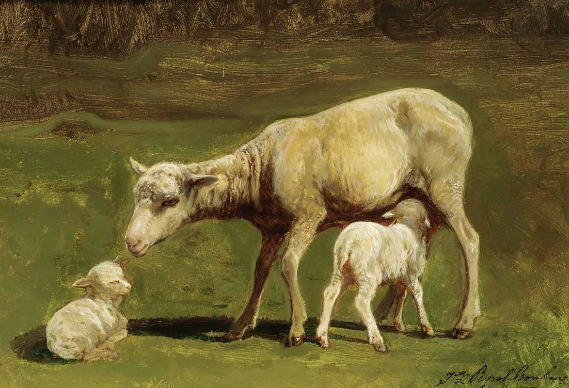 A Ewe And Two Lambs by Juliette Peyrol-Bonheur — digital art print download