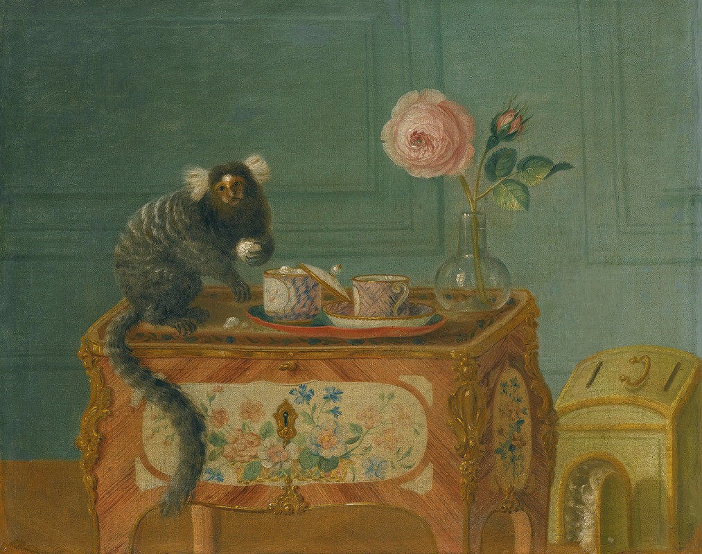 A Marmoset Taking Sweets On A Painted Commode by Луи Адольф Тесье — digital art print download