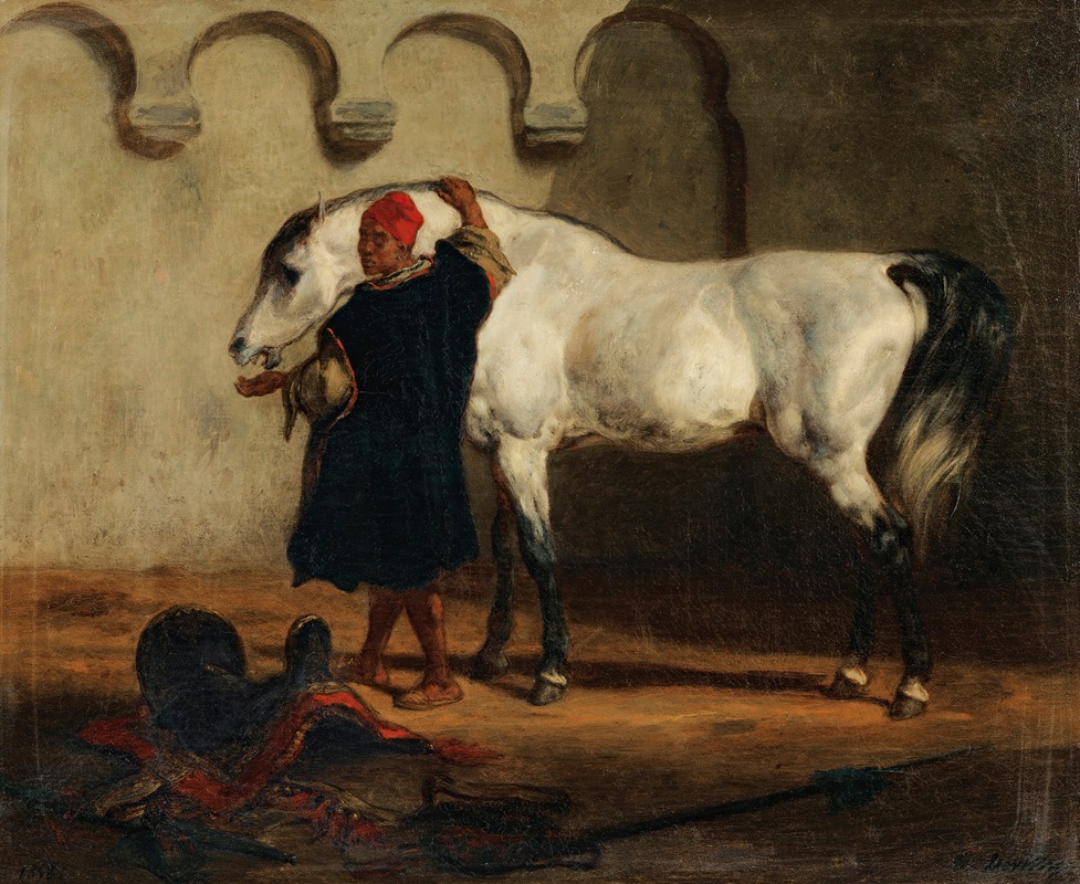 Horse In The Stable by Louis-Théodore Devilly, 1858 — digital art print download